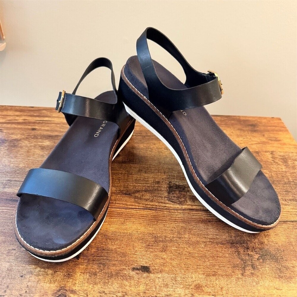 Cole Haan OriginalGrand Peyton Flatform Sandals Womens Black Ankle Strap